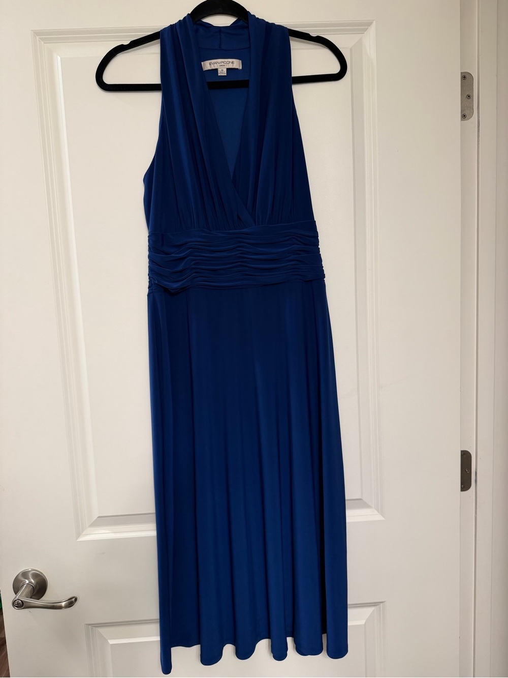 Evan Picone Royal Blue Sleeveless V-Neck Midi Dress